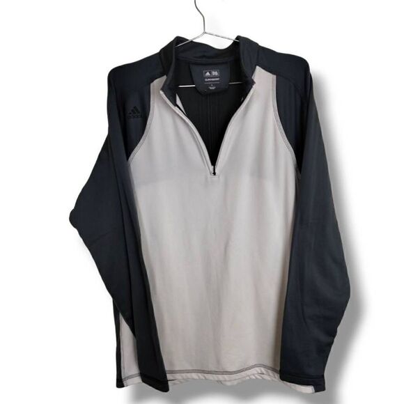 Adidas Mens Climawarm Jacket Size Large 1/4 Zip Front Gray White Long Sleeves - Picture 11 of 11